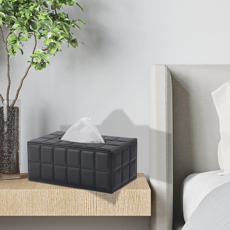 XNONE Tissue Box Cover Rectangle Tissue Box Holder PU Leather Facial Organizer with Magnetic Bottom,Decorative Napkin Caddy for Vanity Dresser Night Stand Table Countertop Home Office Car,Black - Image 4